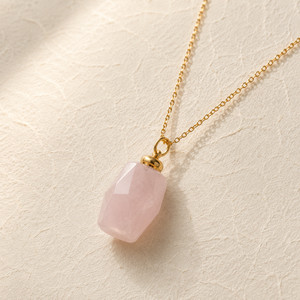 Authentic Natural Rose Quartz Pendant Necklace | 18K Gold Plated | Self-Care & Love | Boho