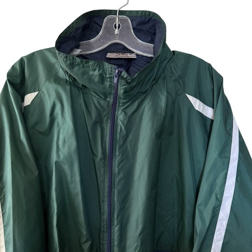 Vtg Sears Men's Store Retro Windbreaker Jacket Size 2XL Green Navy Blokecore - Picture 2 of 11