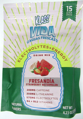 Klass Vida Aguas Frescas Electrolytes & Energy, 15pk, Strawberry Watermelon