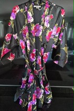 VTG Kristine Tylor Kimono Robe w/ Belt Watercolor Botanical Satiny ONE SIZE USA