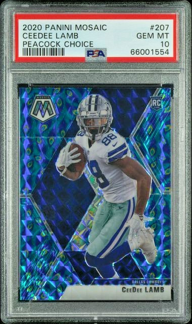 2020 Panini Mosaic CEEDEE LAMB Peacock Choice RC PSA 10 GEM Pop 12 Rookie
