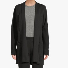 PACT Women's Airplane Black Long Sleeve Open Front Tunic Cardigan size M/L