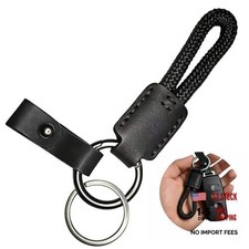 Leather Keychain for Car Keys, Braided Rope Key Fob Holder Soft black