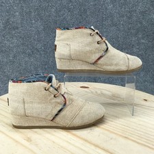 Toms Boots Youth 4 Desert Beige Lace Up Round Toe Round Toe Comfort Wedge Heels