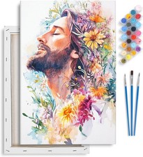 Framed Paint By Numbers Kit Jesus Colorful Flowers DIY Canvas 8x12 In