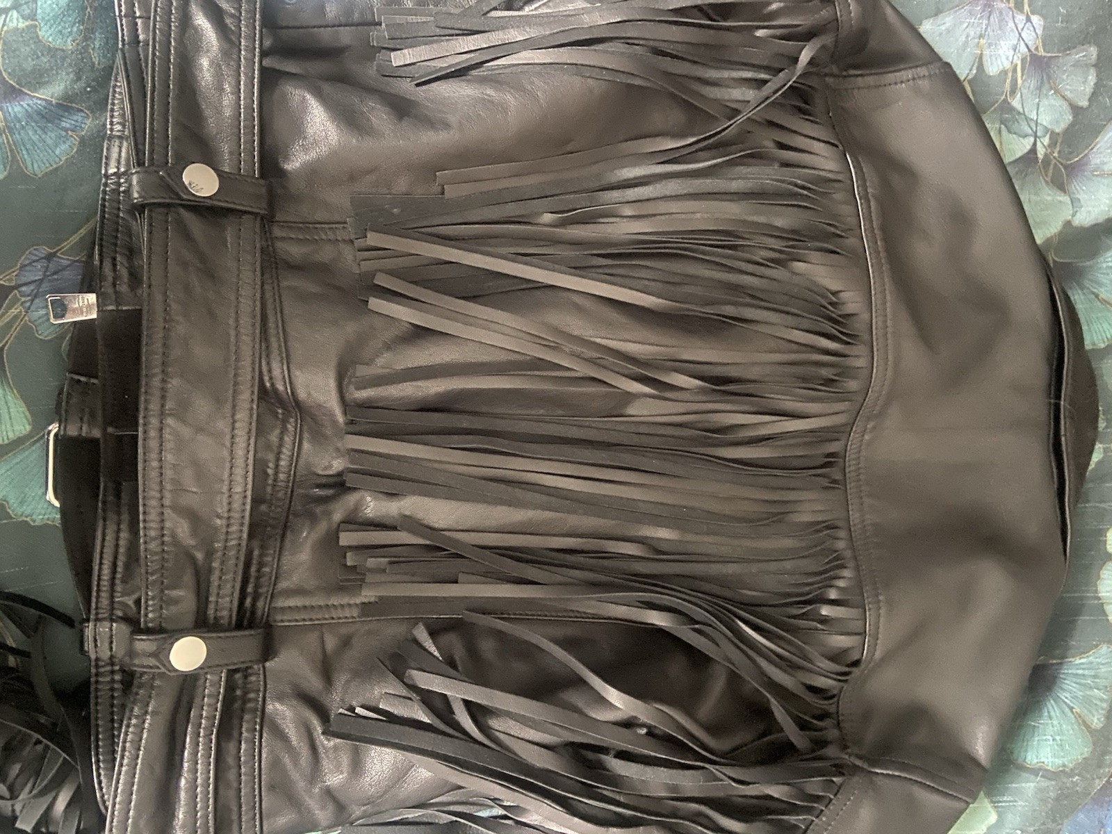 AllSaints Ayra leather tasseled jacket black biker style silver tone zip size 8 image 4