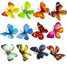 -Decorative Butterfly Clips, 3D Artificial Silk Butterflies, Multicolor, 12-P...