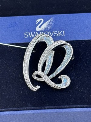 SWAROVSKI große Brosche Silber und Blau Strass Kristall ''M'' Monogramm Initiale