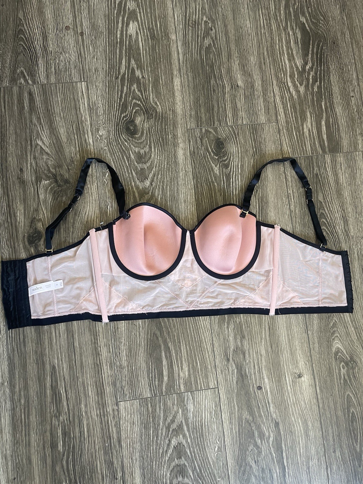 Auden Ice Rose Small Intimates Bustier Corset Bra Pink Black Floral Lace Size M