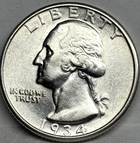 1934D Washington Silver Quarter, AU, Denver Mint￼