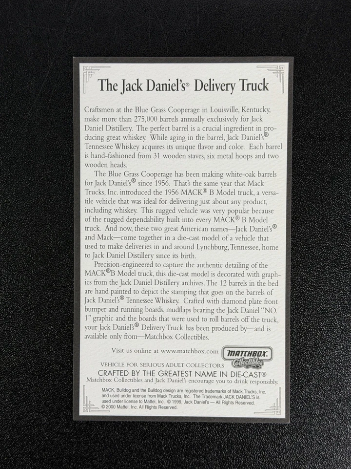 Nuevo en caja Jack Daniels 1956 modelo Mack B camión con panel JD Barrels Matchbox #96769 Foto 4 de 4
