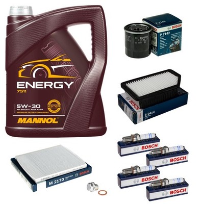 Inspektionspaket 5L MANNOL 5W-30 Bosch Zündkerzen für KIA Rio III 1.25 CVVT 1.2