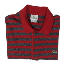 Lacoste Polo Men's Size 8 Regular Fit Red Gray Striped Hidden Button Shirt