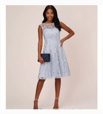 NWT Adrianna Papell Embroidered Lace Midi Cocktail Dress Skyway Blue - 6