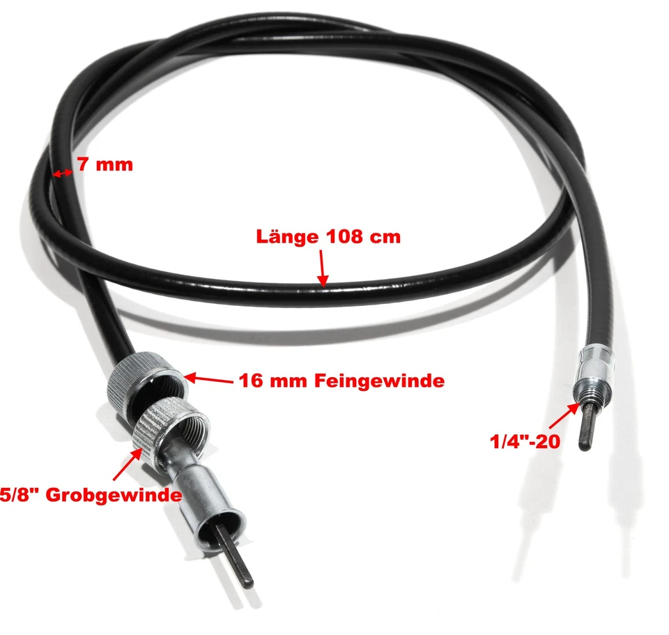 Tachowelle für Harley-Davidson 108cm Vorderrad 16mm + 5/8 Tachoanschluss Schwarz - Bild 2 von 2