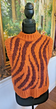 Chaleco Suéter Acanalado Cuello Alto Patrón Gato Tigre Negro Naranja Pequeño ZARA Para Mujer