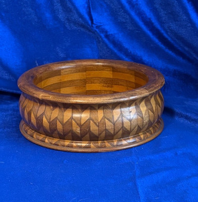 Segmented Wood Turned Parquet Bowl. Handcrafted. 7 7/8''x 2 7/8''x 2 5/8'' Deep