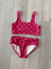 Albion Fit Girls Two-Piece Swimsuit Size 10 Red Pink Checkered Bikini Set