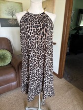 Michael Kors Gold Chain Halter Animal Print Mini Dress Flounce Hem Sz L