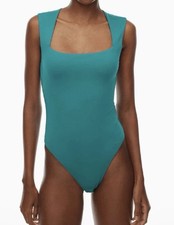 Aritzia Contour Esteem Square Neck Bodysuit teal womens size M NEW