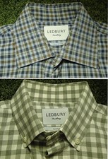 lot of 2 LEDBURY fine cotton poplin shirts BESPOKE USA MADE no iron check mens M