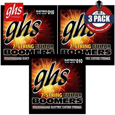 3-PACK GHS GB7M Boomers Nickel 7-String Electric Guitar Strings Medium 10-60
