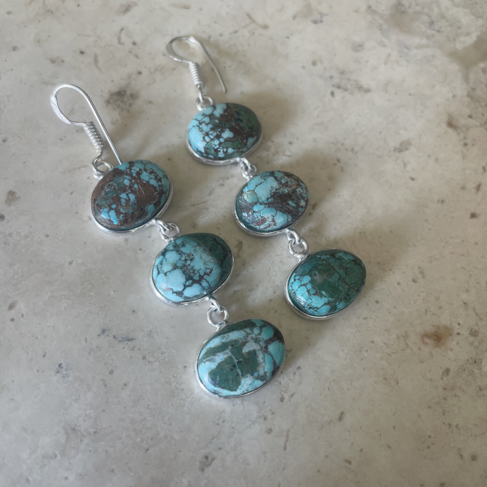 Vintage Natural Native American Turquoise Earrings 925 Sterling