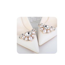 1 Pair Pearl Rhinestone Shoe Clips Gold Crystal Bridal Shoe Buckles Shoe Deco...