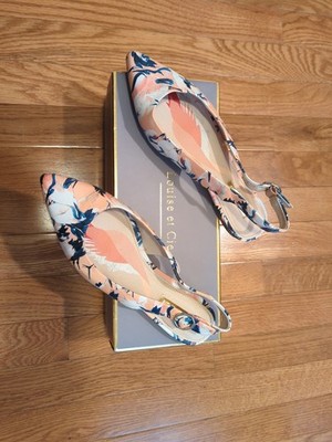 Louise et Cie Blue Pink Crane Print Flats Women's Shoes