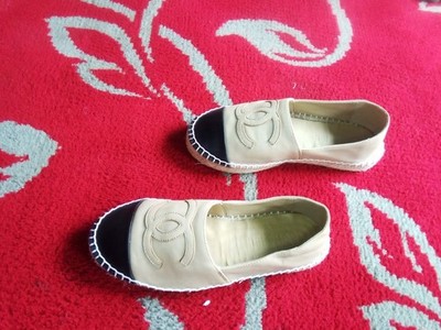 Chanel Espadrille Beige Lambskin Logo Cc Flat SZ 36 MADE IN