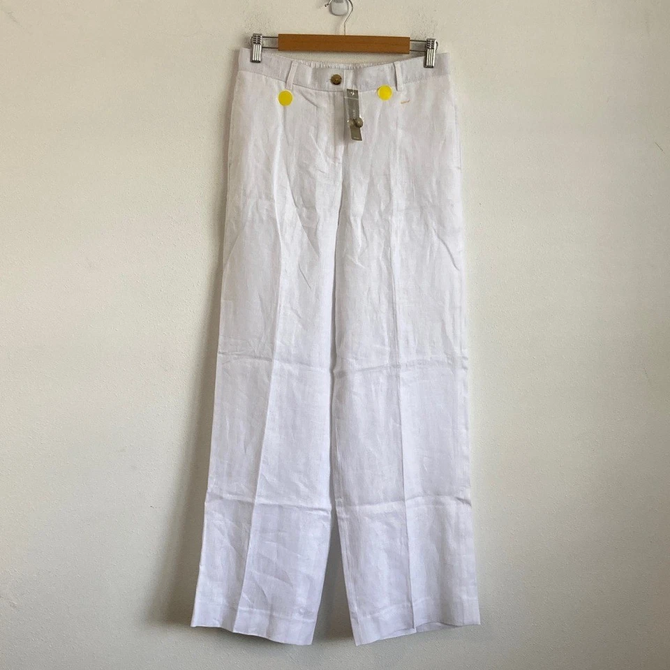 Pantalón J Crew Mujer Harbor en Lino Pequeño Color Blanco Foto 4 de 4
