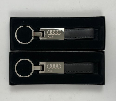 #ad #ad Genuine Audi Leather amp; Metal Keychain Premium Chrome Key Fob Ring Set of 2 $29.90