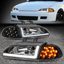 [LED DRL]FOR 92-95 HONDA CIVIC 2/3DR BLACK HOUSING HEADLIGHT AMBER SIGNAL LAMPS