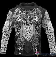 Viking American Viking Hoodie 3D Vikings Odin Tattoo Style Hoodie 3D GLC053942
