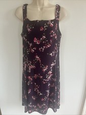 Chaps Women’s Large L Midi Swing Dress Purple Floral Sleeveless Stretch A Line