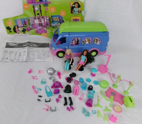 Vntg 2004 Mattel Polly Pocket Club Groove Party Par-Tay Bus Dolls Accessorie Lot