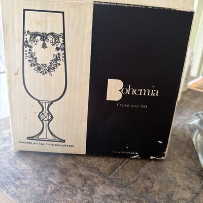 Vintage Bohemia Cascade Czechoslovakia 6 Flute 7oz Sour Glasses In Original Box
