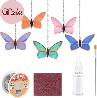 5 Sets Butterflies Pre Cut Stained Glass DIY Stained Glass Craft Kit with Solder