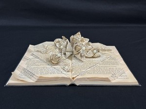 Handcrafted Folded Book Art Sculpture 3D Butterflies Flowers "The Alibi"