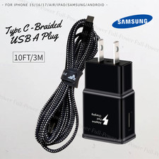 For Samsung Android Fast Wall Charger USB Adapter 10Ft Long Type C Braided Cable