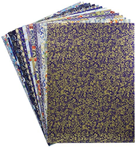 Japanese Yuzen Chiyogami Washi Paper 15x20.8in 15Sheets Blue flower Extra Large
