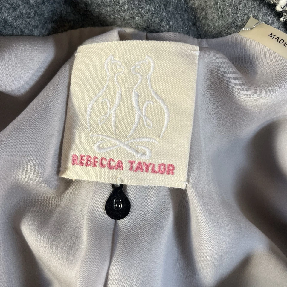 Rebecca Taylor Jacket Womens 6 Gray Tweed Knit Moto Zip Pockets Crew Neck Preppy - Image 4 of 4