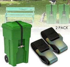 QMARK Trash Can Lock Straps, 2-Pack, Adjustable Garbage Can Lid Locks with Metal