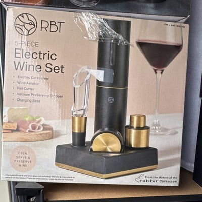 RBT Electric Wine Set Black Gold Corkscrew Aerator Foil Cutter Stopper Base