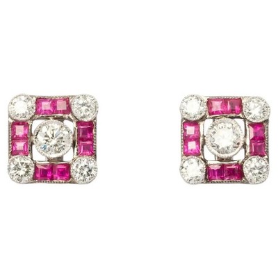 2Ct Round Cut Lab Created Diamond & Rubies Stud Earrings 14K White Gold Plated