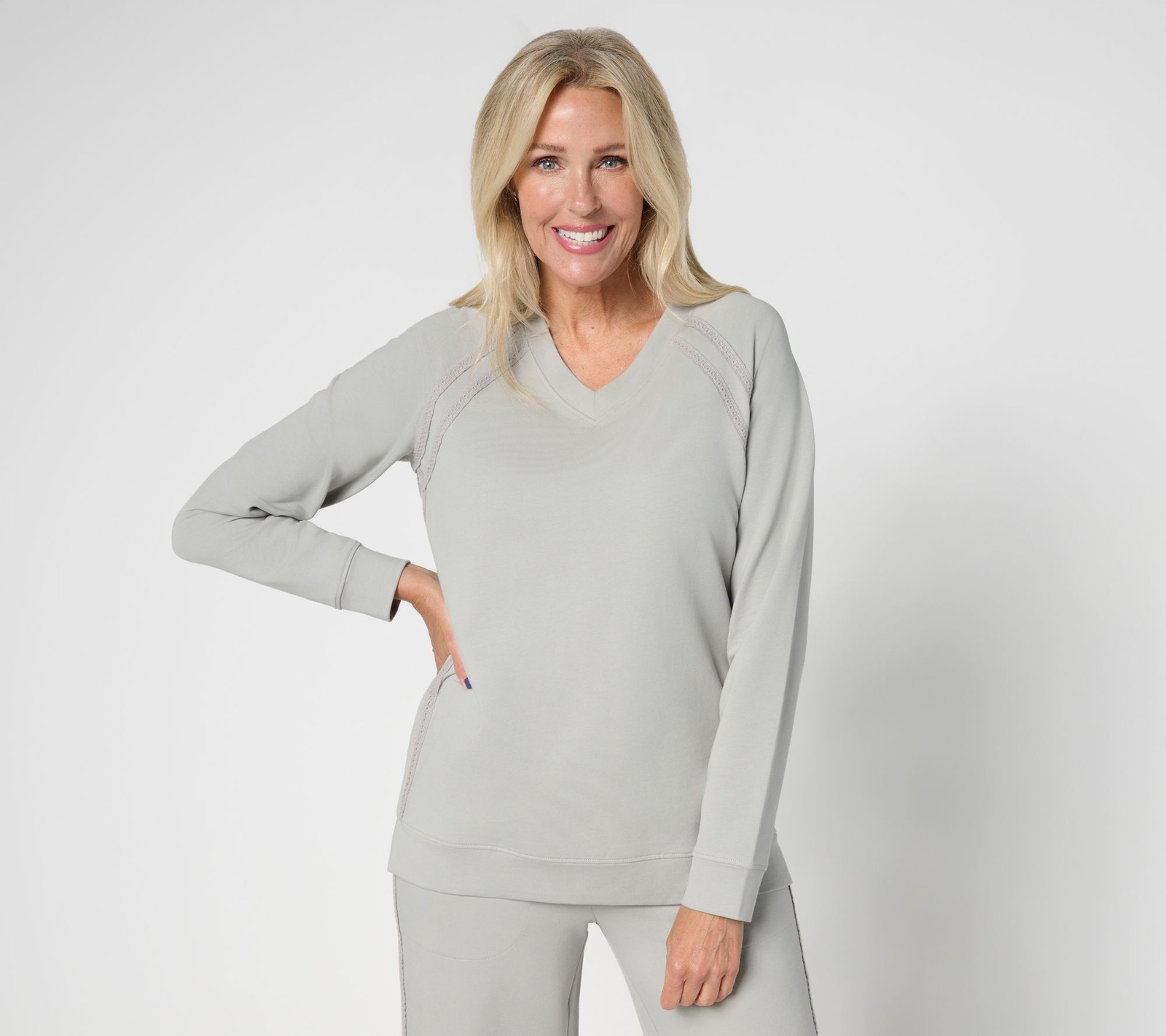 Denim & Co. Women's Top Sz XS Active French Terry Medium Grey Heather A694897
