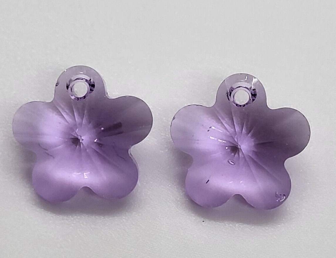 2pc Swarovski Crystal Violet Flower 6744 Pendant; 12mm or 2pc Swarovski Crystal Violet Flower 6744 Pendant; 12mm or