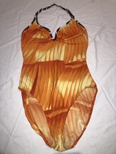 VTG 90s Christina Size 14 M One Piece Bathing Suit Orange Yellow Geometric
