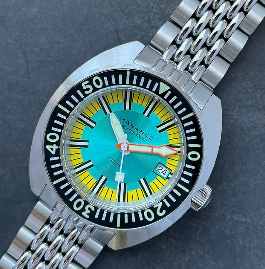 Maranez Samui SS Dive Watch Turquoise Yellow Dial New Shipped from USA
