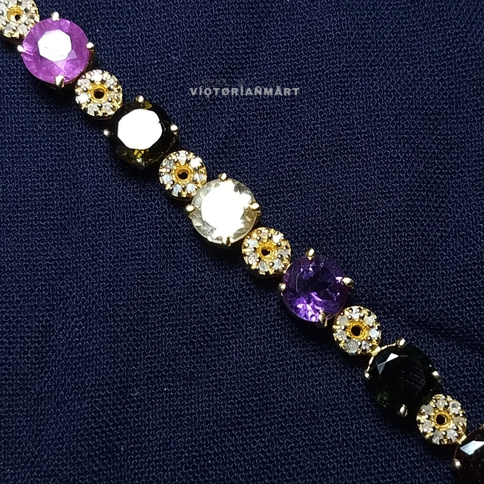 London Blue Topaz Tourmaline & Ruby Diamond Bracelet 925 Sterling Silver Jewelry - Image 3 of 4